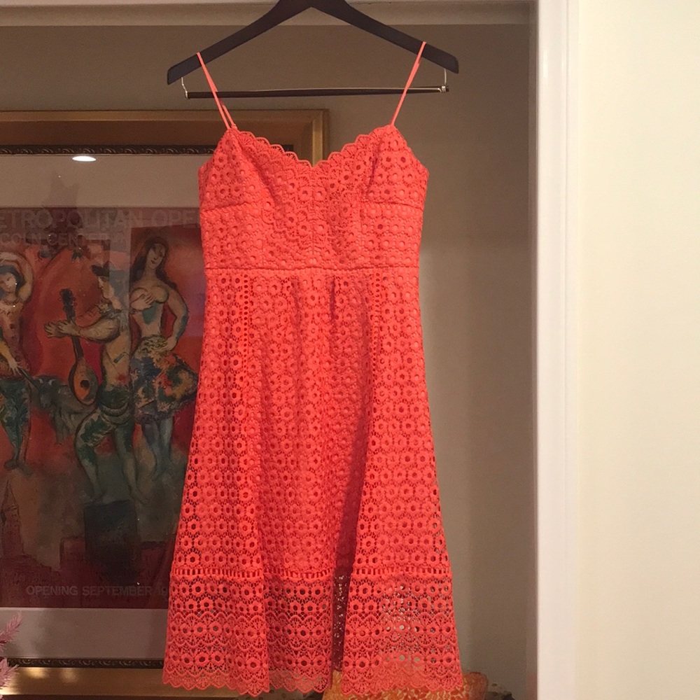 J. Crew | Coral Lace Spaghetti Strap Summer Dress